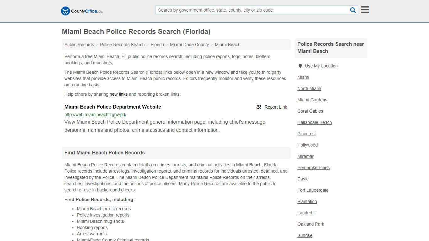 Miami Beach Police Records Search (Florida) - County Office